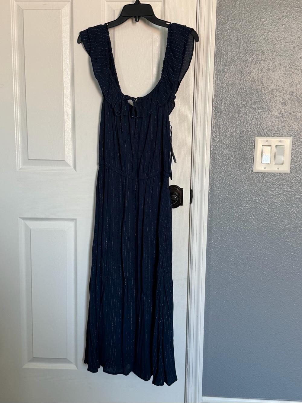 INC International Concepts Navy Blue Maxi Dress with Metallic Thread